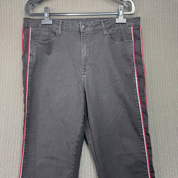 Cello womens Black Skinny Jeans With Red & White Side Stripes - Size 20 - Picture 2 of 10